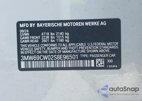 2025 BMW 3 Series 330I from USA, damaged, VIN 3MW69CW02S8E96501